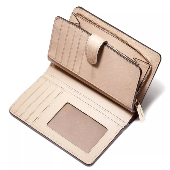 New Kate Spade Elsie Medium Compact Bifold Wallet Leather Warm Beige - Picture 3 of 3